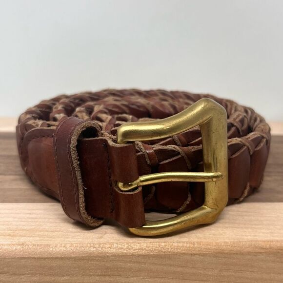 Vintage County Seat Braided Leather Solid Brass Buckle Belt Medium - Picture 1 of 11